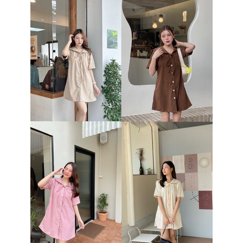 Navy dress ผ้าลูกฟูก