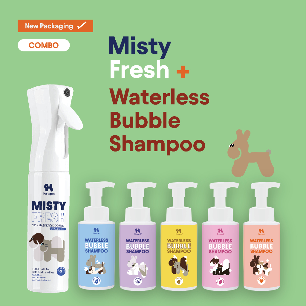 [Combo] Hanapet Misty Fresh Spray 300ml & Waterless Bubble Shampoo 320ml ชุดคู่ดูแลครบวงจร