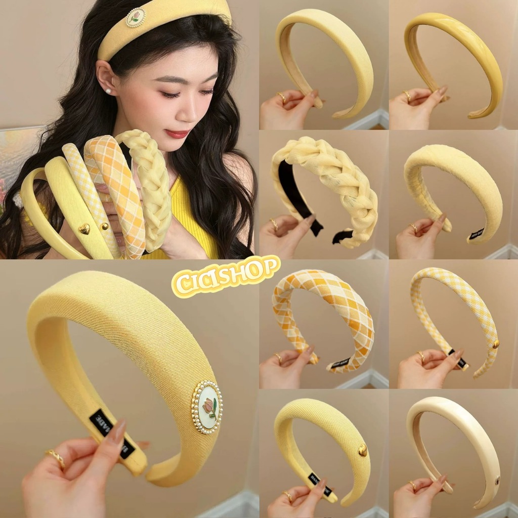 Cicishop(Y499) ที่คาดผมสีเหลือง ลวดลายน่ารักสดใส มีหลายแบบ ใส่แมทช์ได้หลายลุคหลายสไตล์