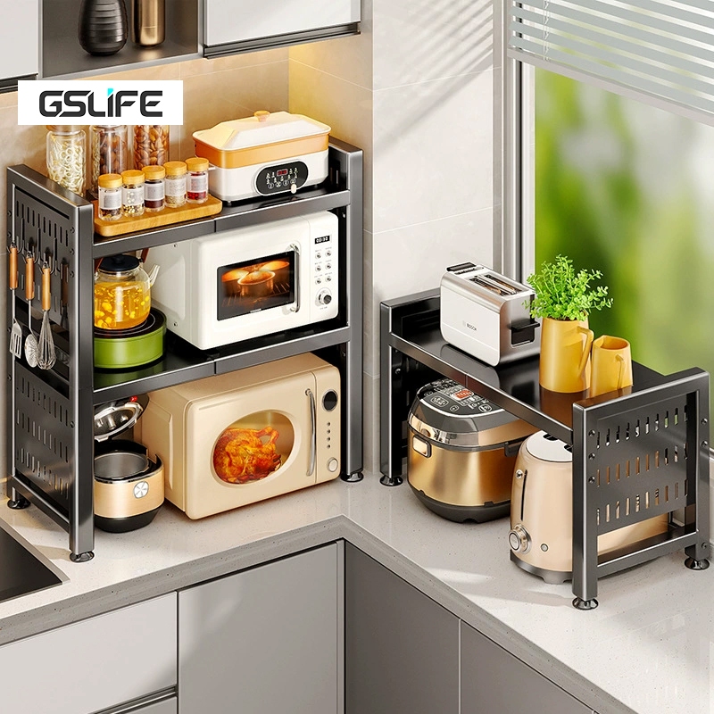 GSlife ชั้นวางไมโครเวฟ ชั้นวางคร่อมไมโครเวฟ ปรับความกว้างและความสูงได้ ประหยัดพื้นที่ ชั้นวางของในครัว