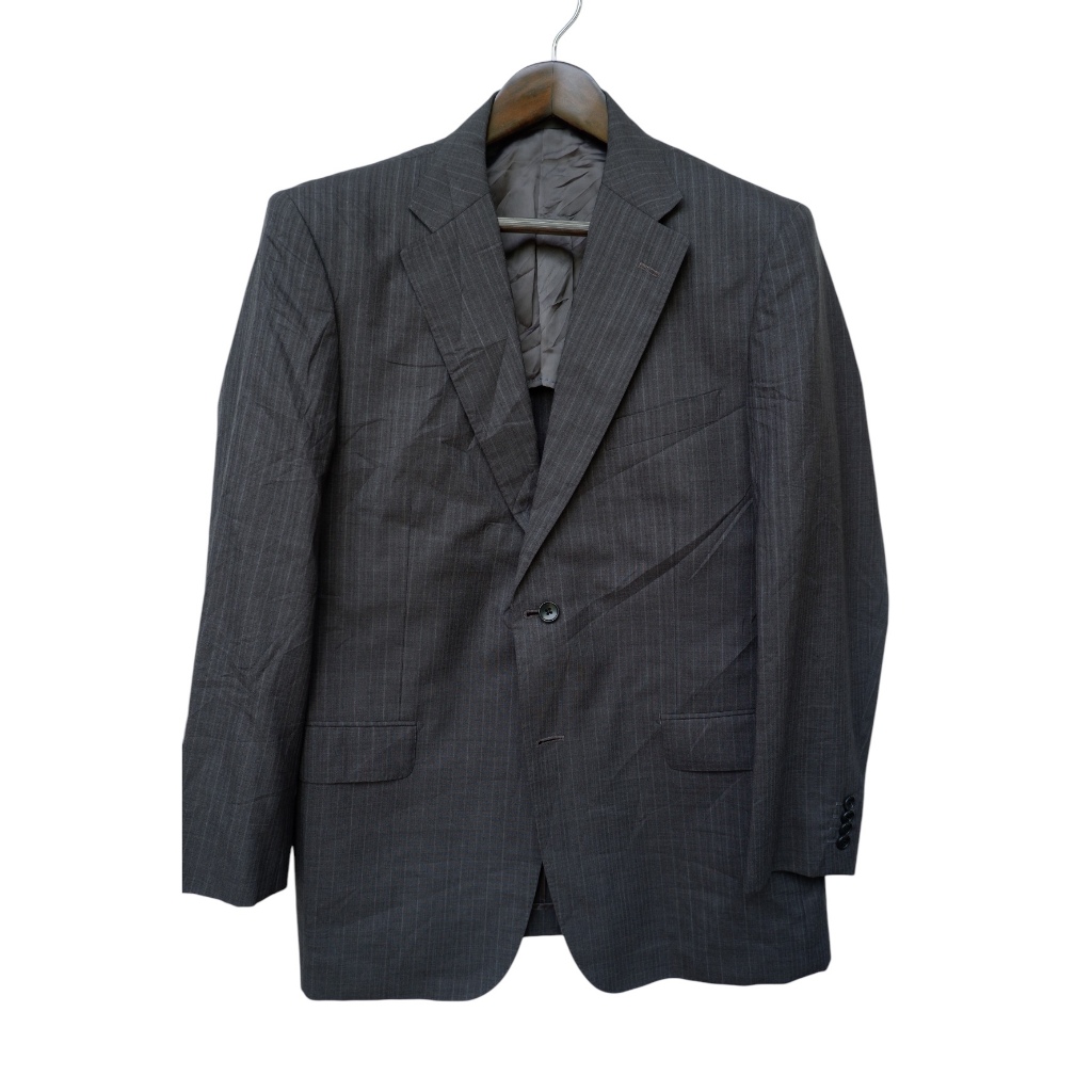 สูท Zegna อก46 ผ้าWool สีดำ สีเทาเข้ม ชาโคล ลายStripe Japan Full Canvas สูทผู้ชาย สูทผู้หญิง