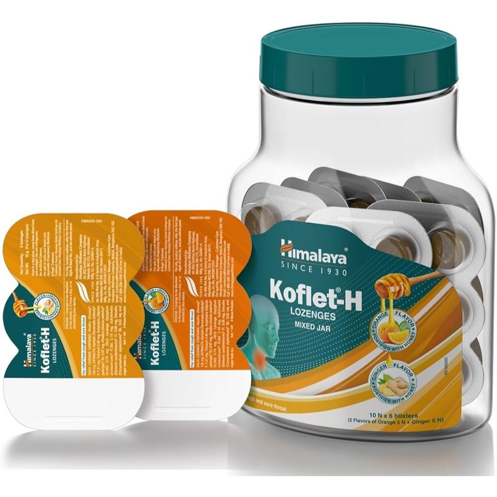 Himalaya Koflet-H Lozenges  Assorted Jar Pack | Ginger Flavor and Orange Flavor honey  | 10 Blisters