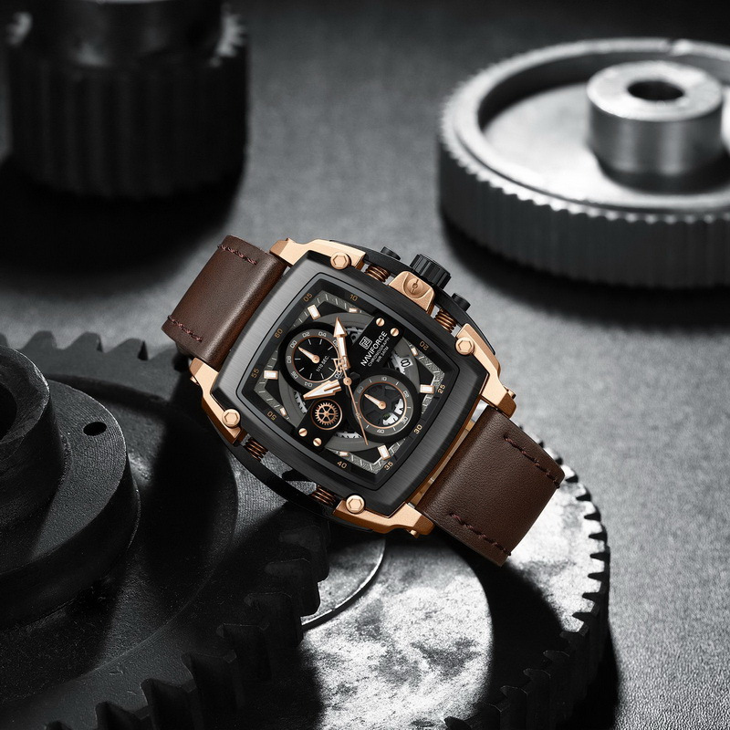 Naviforce นาฬิกาข้อมือผู้ชาย สปอร์ตแฟชั่น NF8067 ตัวเรือนทรงถังเบียร์ หน้าปัดโคโนกราฟ สายหนัง กันน้ำ ระบบอนาล็อก - รูปที่ 2