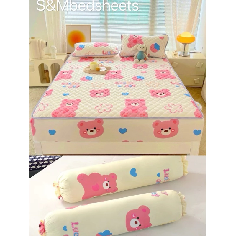 ผ้าปูที่นอนเสริมใยนุ่มครบชุด ผ้าปู+ปลอกหมอน+ปลอกหมอนข้าง สีพื้น/ลายการ์ตูน รัดมุม360องศา หนา12นิ้ว thumbnail 5