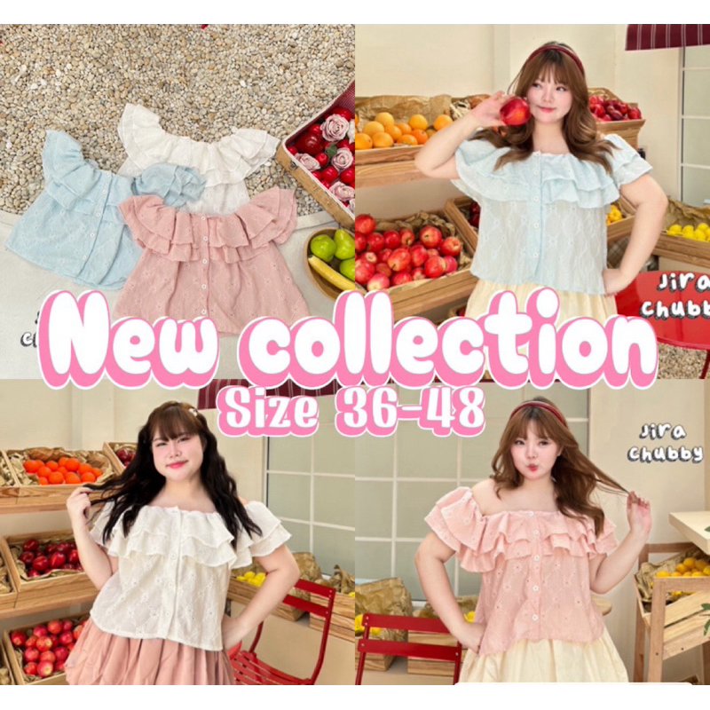 (Shopee video & liveมีส่วนลด) เข้าเพิ่มครบสี✅เสื้อเปิดไหล่ ผ้าฉลุ กระดุมดอกไม้ ถอดติดใช้งานได้จริง น่ารักมาก(36-48)