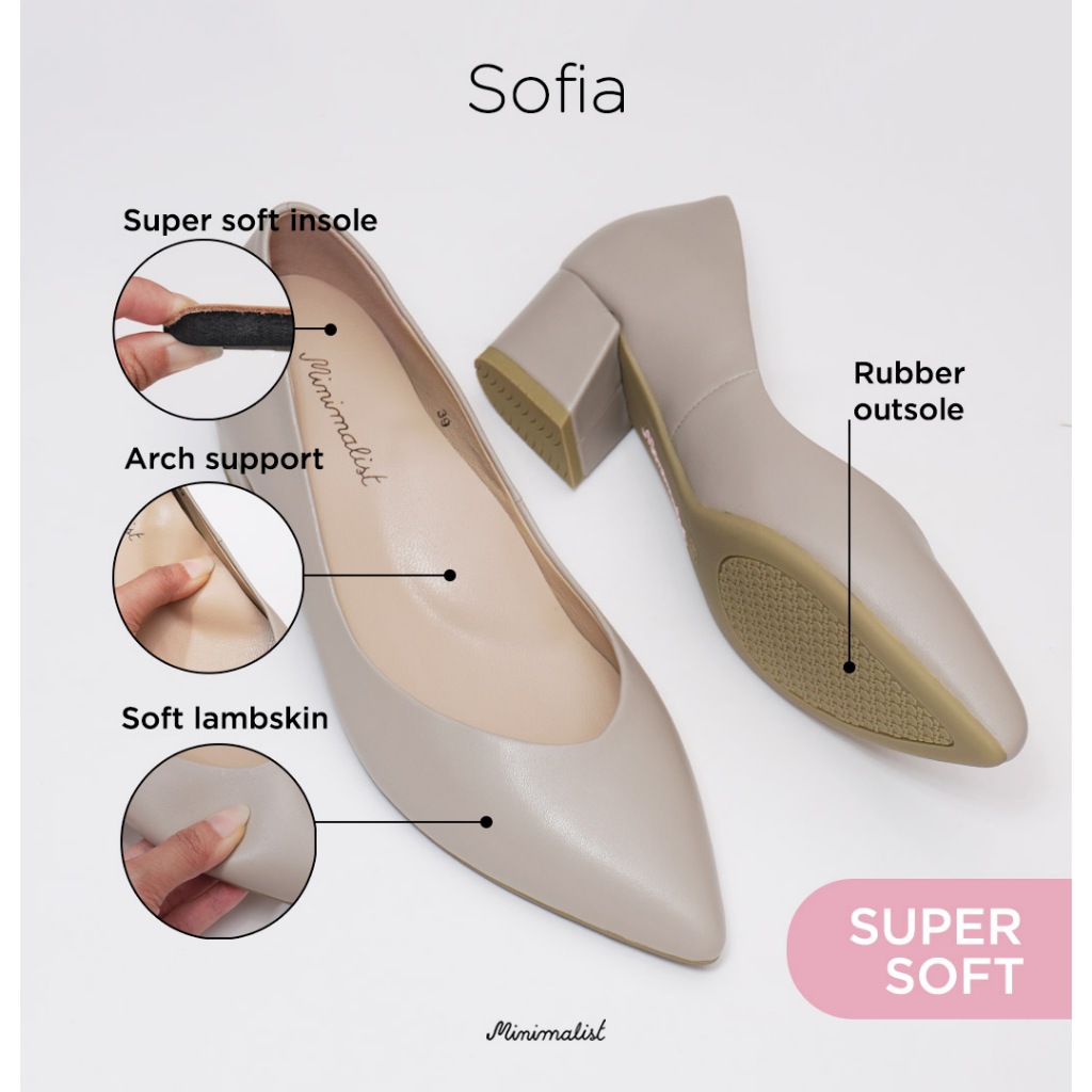 𝐌𝐈𝐍𝐈𝐌𝐀𝐋𝐈𝐒𝐓 รองเท้าส้นสูงหนังแกะแท้ รุ่น Sofia (dark red) สูง 1.5 นิ้ว ส้นแบบ block-heel เดินได้มั่นคง ไม่ตกร่อง