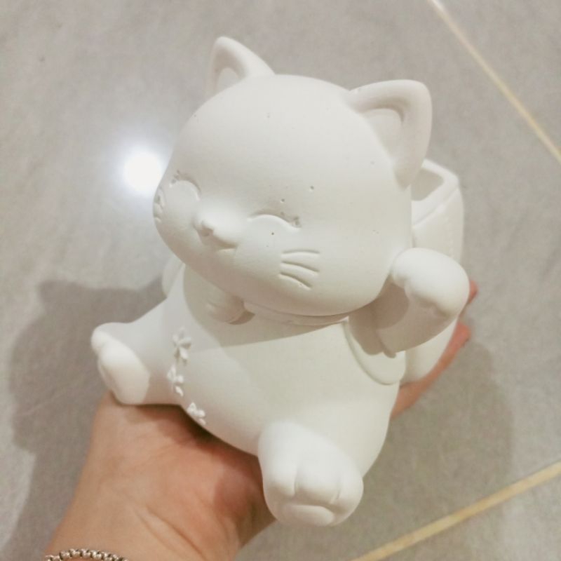 ตุ๊กตาระบายสีแมวกวัก ใส่ปากกาได้ ตัวใหญ่ ตุ๊กตาปูนปลาสเตอร์ - รูปที่ 2