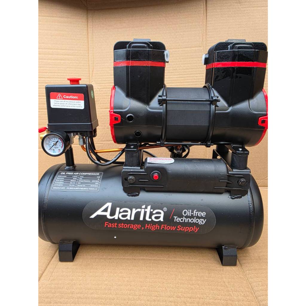 AUARITA ปั๊มลม ถังลม ปั๊มลมออยฟรี Oil Free 8 ลิตร 900W รุ่น 2-900F8 เสียงเงียบ