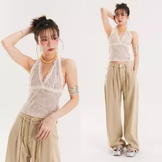 (พร้อมส่ง)Bemingtop913(S-XL)-Moonlight Lace Top – ซีทรูลูกไม้ สายฝอแต่ละมุนมาก!