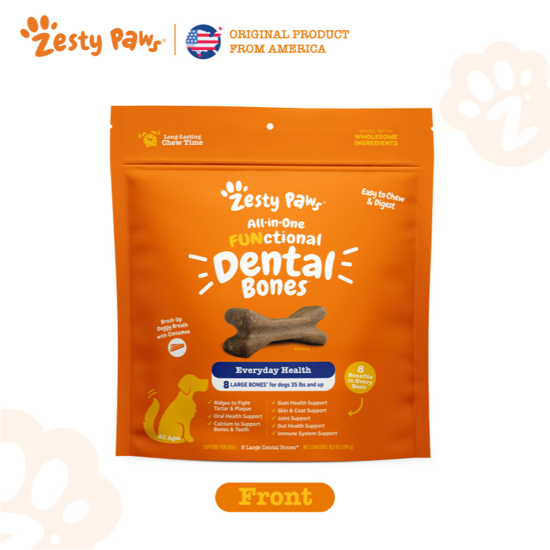 Zesty Paws All-in-One Functional Dental Bone Large - 8 bones (10.1oz) (EXP:07 2026) อาหารเสริมบำรุงฟันให้แข็งแรม รูปทรงกระดูก ขนาดใหญ่ 8 อัน