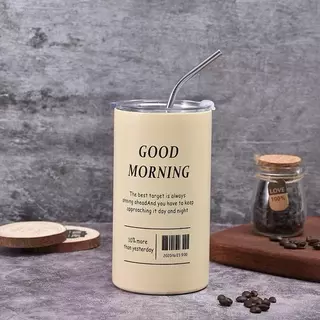 แก้วเก็บความเย็น กระติกน้ำร้อน แก้วกาแฟ สเตนเลส พร้อมหลอดดูด กระติกเก็บความเย็น ความจุขนาดใหญ่ 600ml 20oz