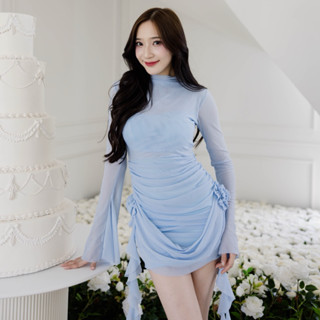 Velora Dress เดรสแขนยาวคอเต่าสวยหรูดูแพง ผ้าซีทรูเข้ารูปมีฟอ…