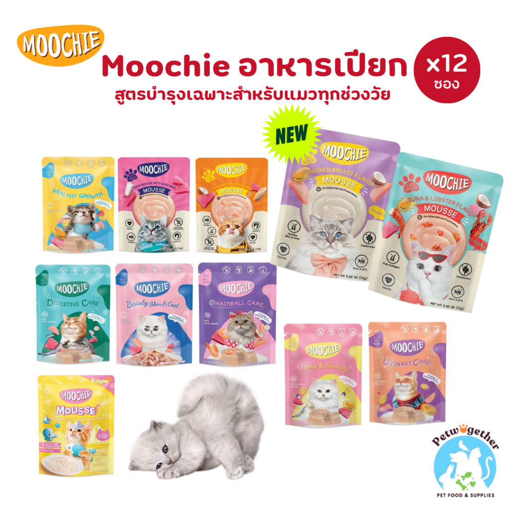 Moochie อาหารเปียกแมว มูชี่ ไม่เติมเกลือ บำรุงสุขภาพ ขนาด 70g x12ซอง