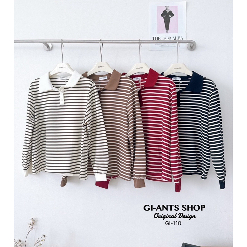 GI-ANTS (GI-110) เสื้อคอปกแขนยาว  ผ้าCottonริ้ว งานสวยมากค่ะ กระดุมใช้งานได้จริงค่ะ
