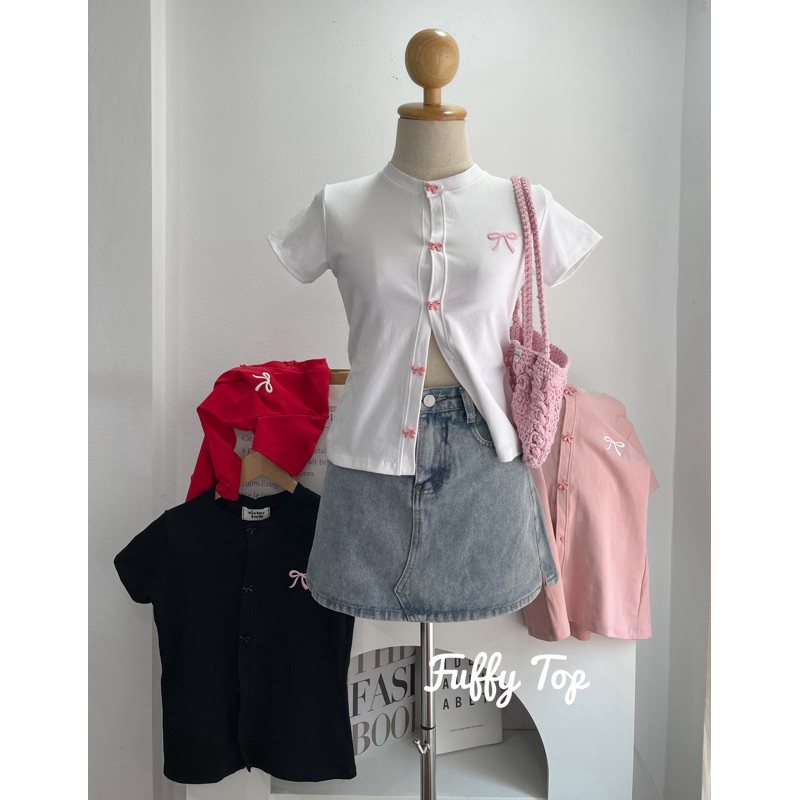 Fuffy Top เสื้อครอปกระดุมโบว์