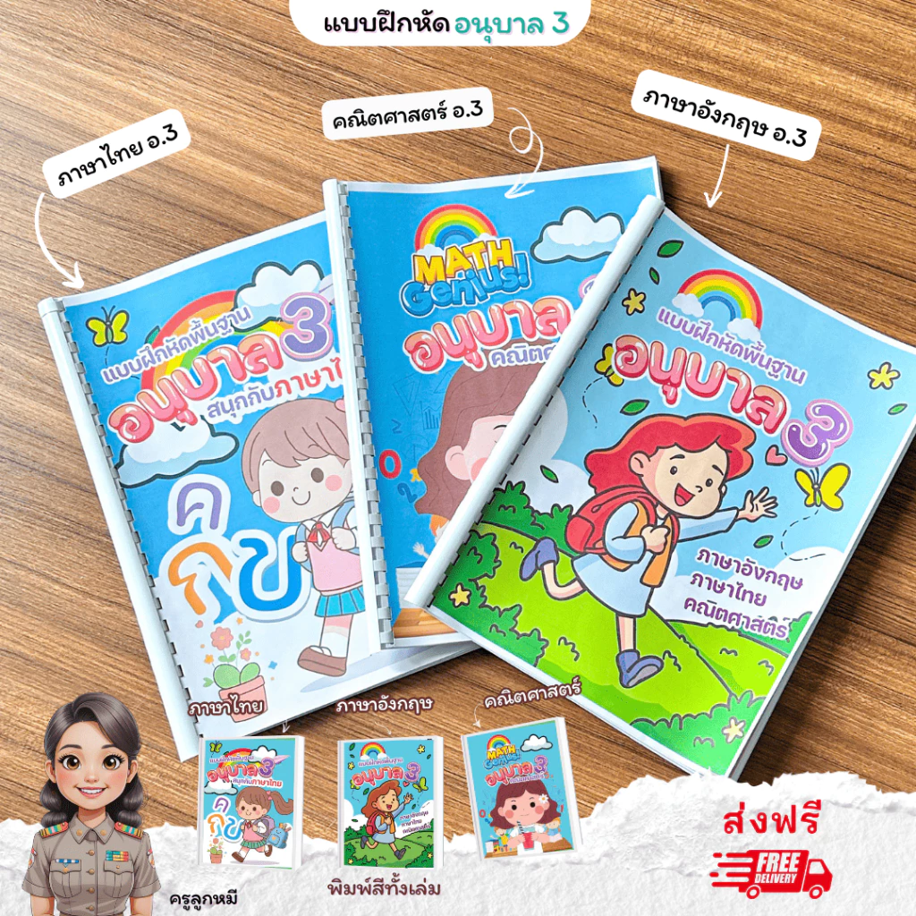 ❤️พร้อมส่ง❤️ แบบฝึกหัดชั้นอนุบาล3 จำนวน 180 หน้า 3 วิชาภาษาไทย คณิตศาสตร์ ภาษาอังกฤษ พิมพ์สีทั้งเล่ม