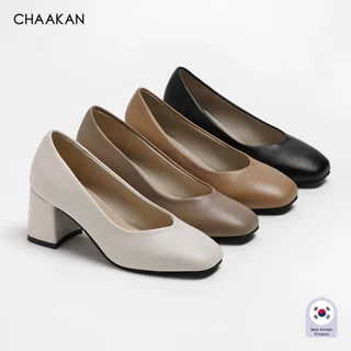 CHAAKAN [นำเข้าเกาหลี 100%] Begin Square Pumps รองเท้าคัทชูผู้หญิง ส้นบล็อก 6ซม. เดินมั่นคง ใส่ทำงาน ยืนนานไม่ปวดเท้า