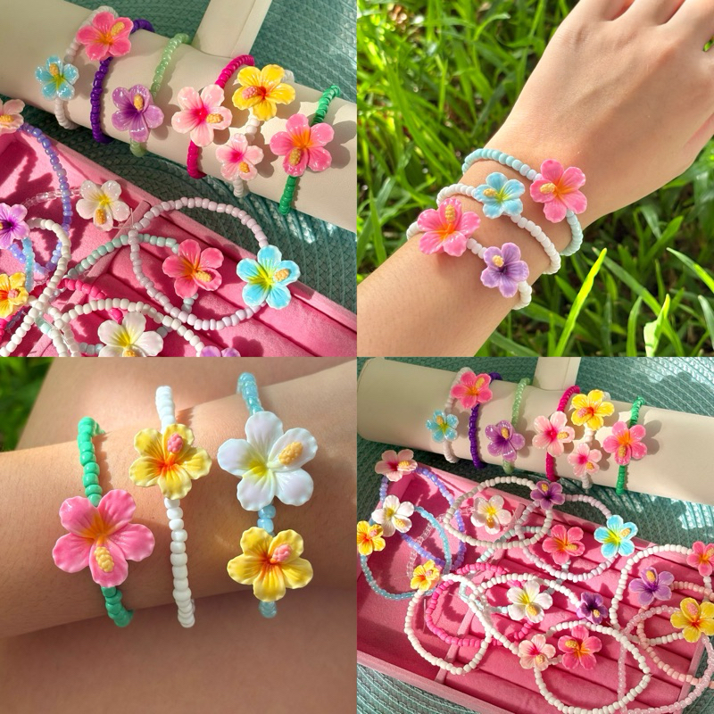 Piing me Bracelet | กำไลลูกปัดดอกชบา ✨🌺🧤