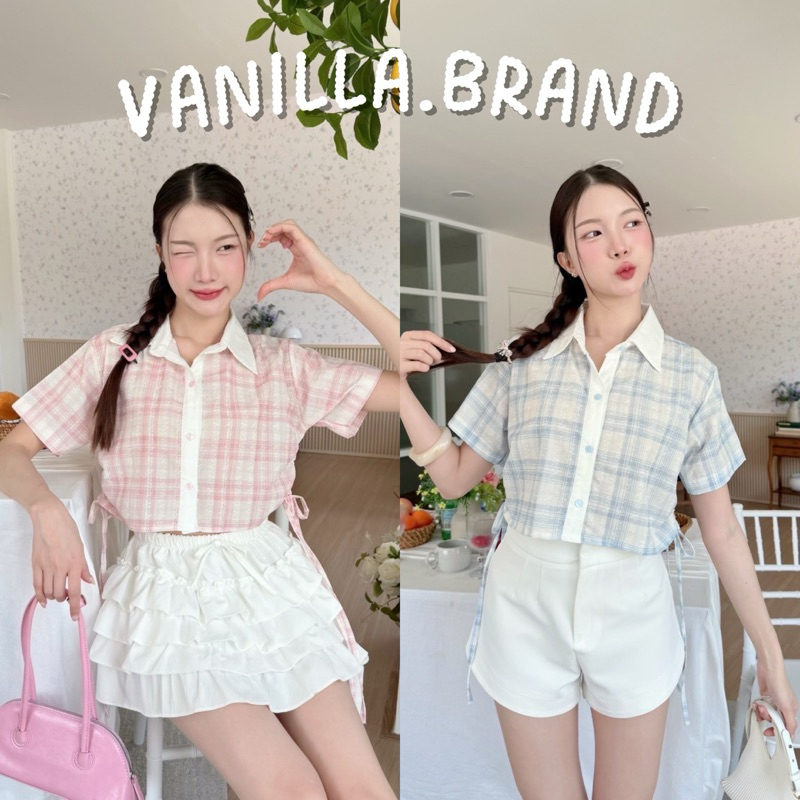 เสื้อคอปกกระดุมหน้า เอวรูดผูกข้าง -pd / VB0533