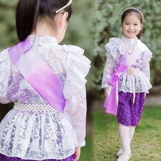 ชุดไทยเด็ก ลูกไม้นิ่ม แขนยาว ผ้าพาดไหล่ใส่ได้2แบบ โจงกระเบนผ้าไทย เนื้อนุ่มใส่สบาย