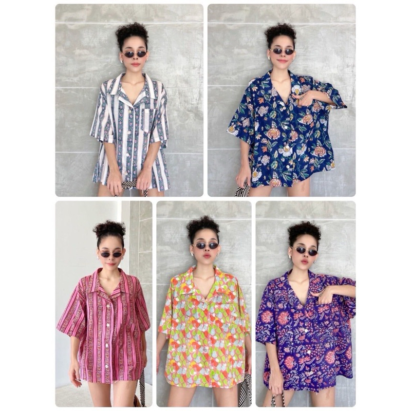 ISSARA (IC25-T316-1) เชิ้ตผ้าคอตตอนอินเดีย กระดุมหน้า ทรงโอเวอร์ไซส์ /อก54นิ้ว/ผู้ใหญ่/