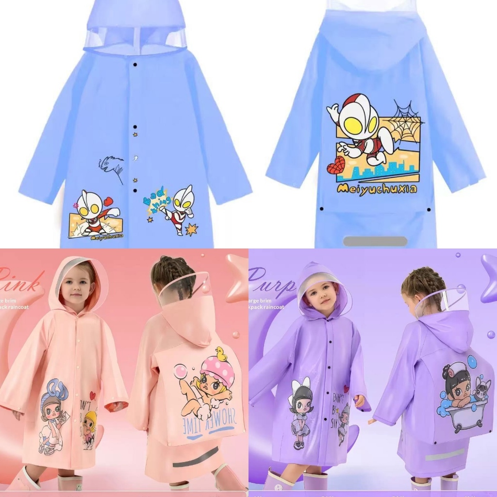 YY-3301,YY-3302เสื้อกันฝนเด็กหญิงและเด็กชาย ชุดกันฝนคุโรมิ หมวกปีกใหญ่ขึ้น กระเป๋านักเรียนใบใหญ่ เสื้อกางฝนเด็ก