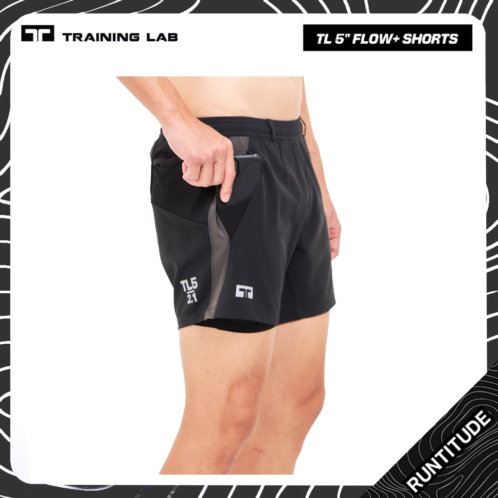 Training Lab Men's 5" Flow+ 2 in 1 Shorts [ขนาด 5 นิ้ว] กางเกงวิ่งผู้ชาย สำหรับเล่นกีฬา วิ่ง เทรล