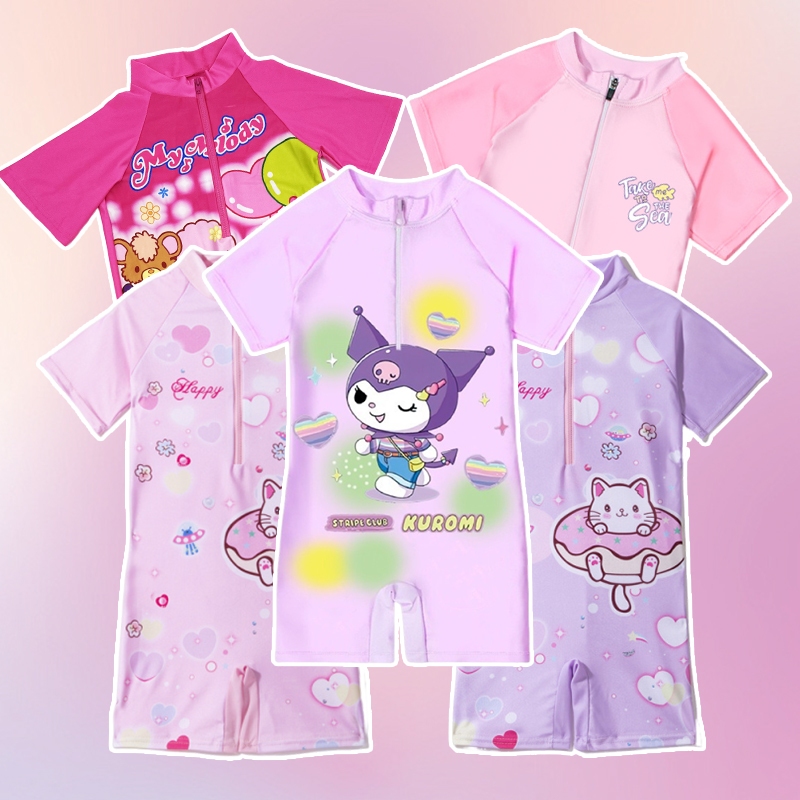 ชุดว่ายน้ำเด็กผญ ลายการ์ตูนคุณภาพสูง เนื้อผ้านุ่มสบาย ระบายอากาศดี แห้งเร็ว ปกป้องผิวจากแสงแดด มีหลายขนาดให้เลือก