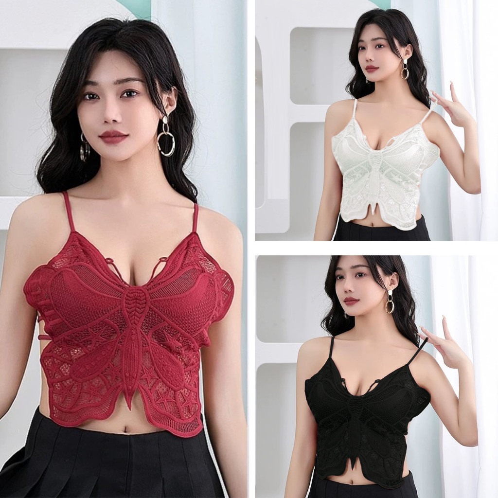 ลูกไม้ท่อนบนและสายเอี๊ยมผู้หญิงสวมเสื้อชั้นในด้านหลังที่สวยงามในฤดูร้อนเสื้อปาดไหล่