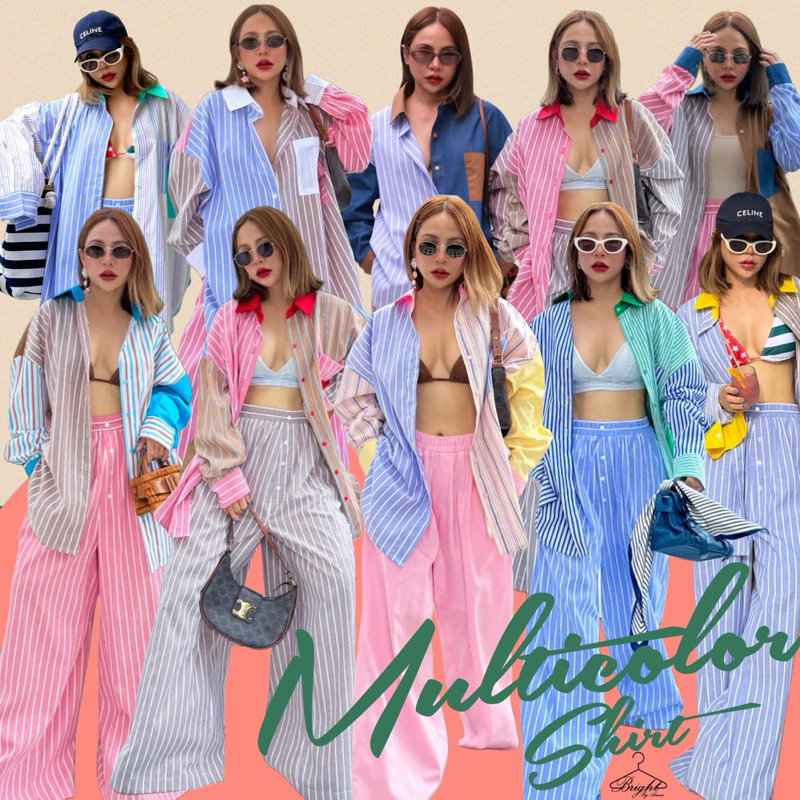 Bright by Aruna:เสื้อเชิ้ตลายมัลติคัลเลอร์(Multicolor striped cotton shirt)