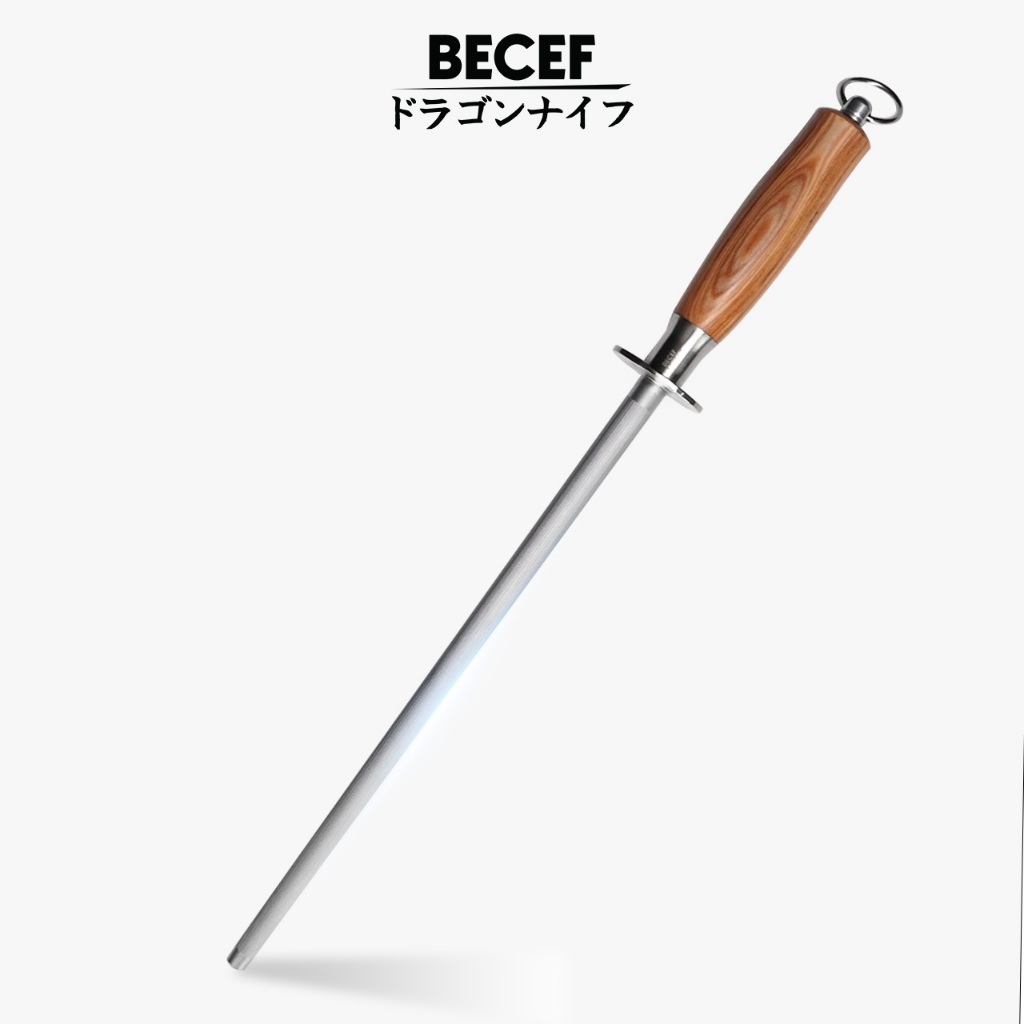 BECEF แท่งเหล็กลับมีด ที่ลับมีด แท่งลับมีด ขนาด 12 นิ้ว ความละเอียด 2500-3000 กริท หัวกลม/แบนหนา
