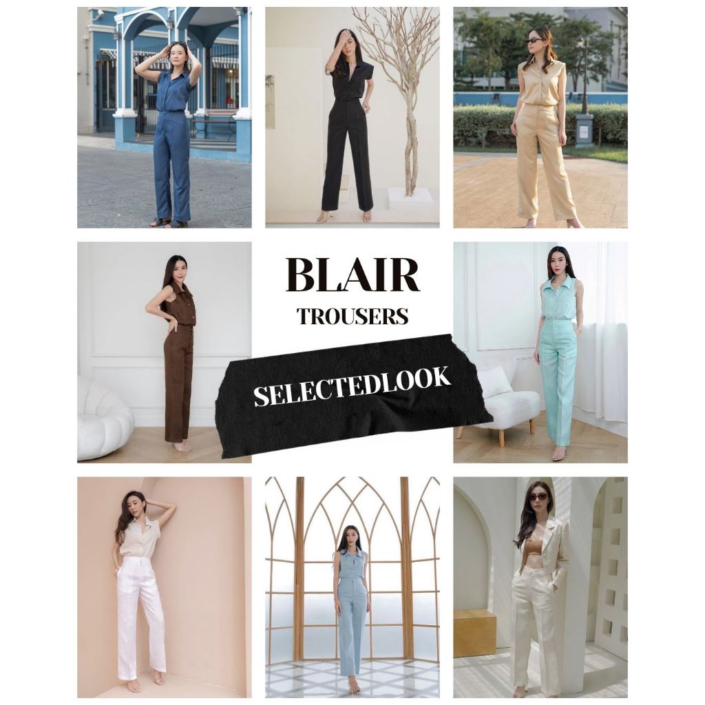 SelectedLook Blair Trousers กางเกงขากระบอก ตะขอหน้า ผ้าลินินและผ้าทอพิเศษ