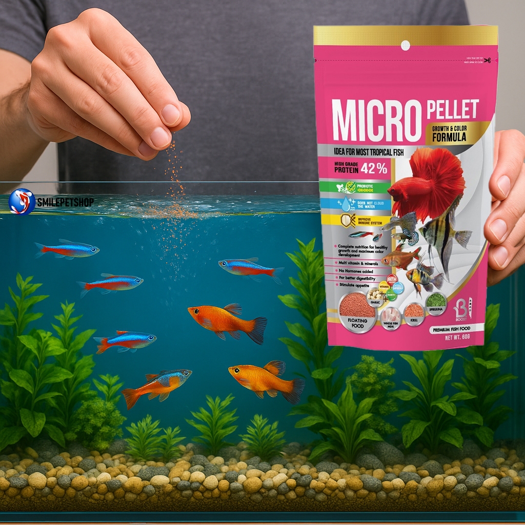 BOOST MICRO PELLETGROWTH&COLOR 60 g.(อาหารสำหรับปลาขนาดเล็ก สูตรเร่งโต และเร่งสี) - รูปที่ 2
