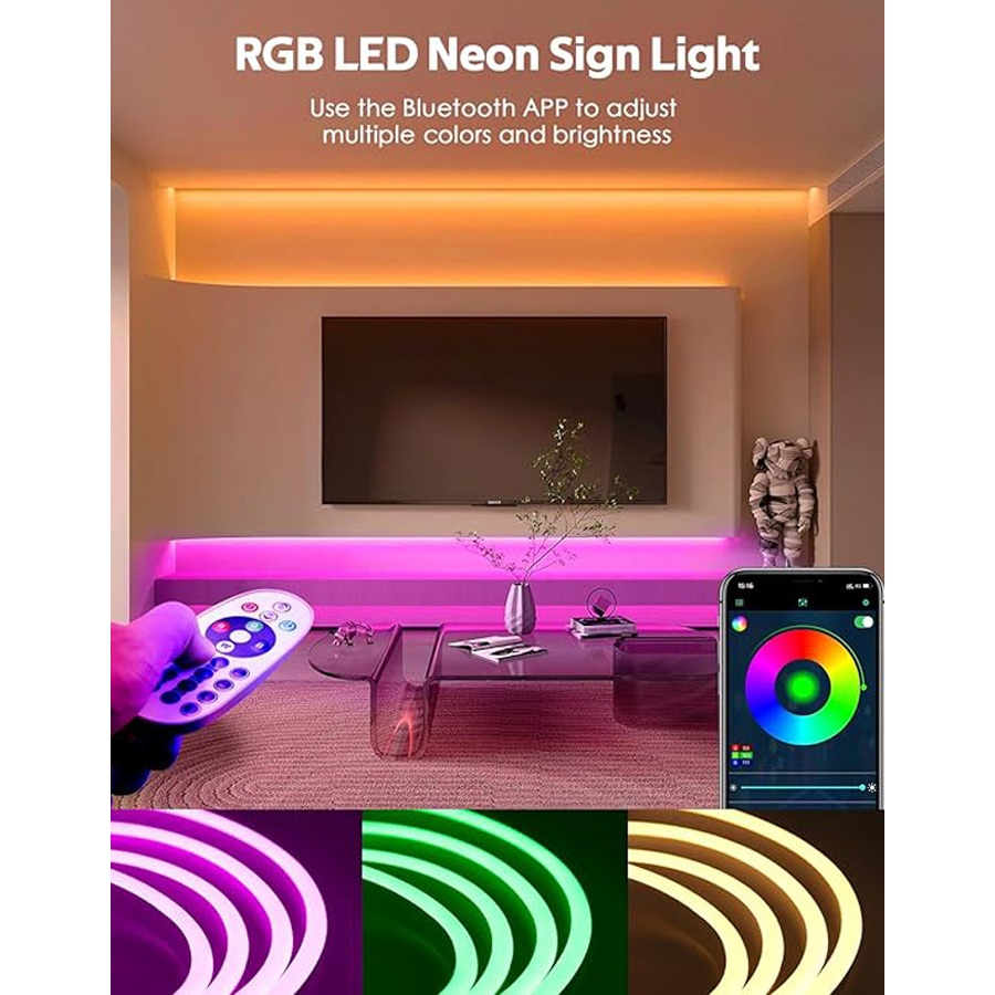 【จัดส่งจากประเทศไทย】ไฟ แถบไฟ RGB ไฟแต่งห้อง บลูทูธ/รีโมทคอนโทรล ยืดหยุ่นกันน้ำได้ ไฟหลังทีวี Neon Flex LED - รูปที่ 2