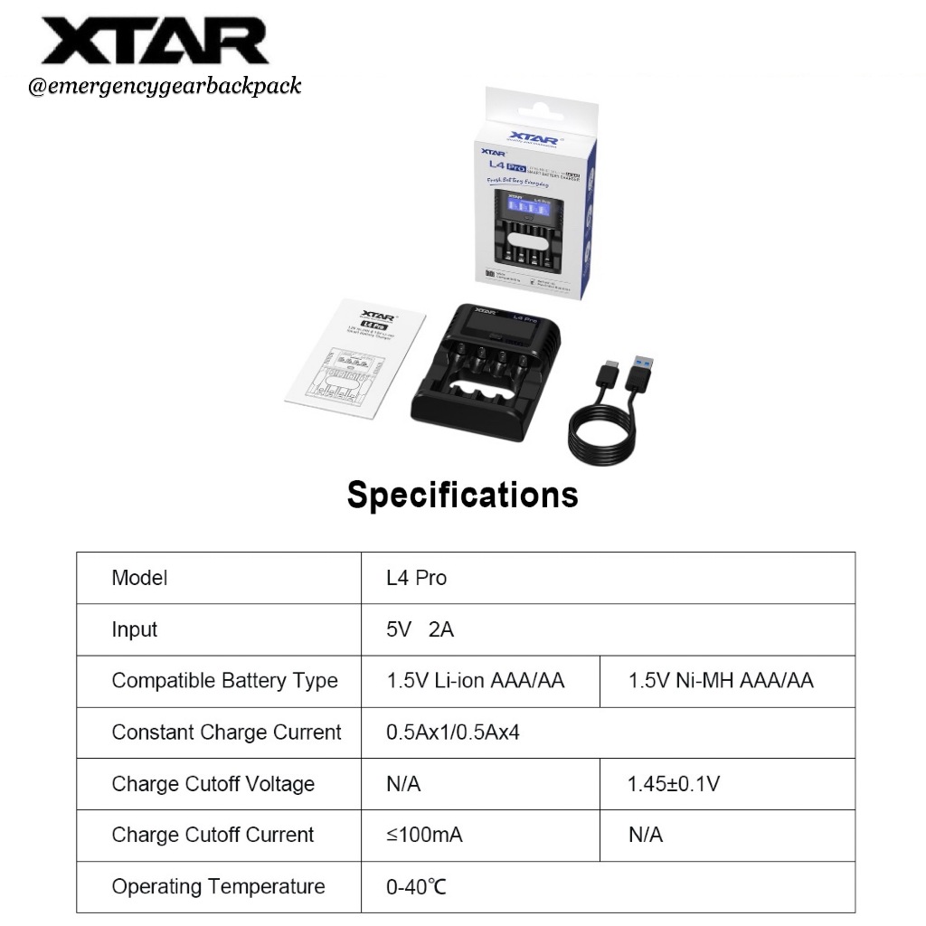 Promotion Set: ชุดทดแทนถ่านอัลคาไลน์  XTAR L4 Pro Charger & XTAR 1.5V  Li-ion Rechargeable Battery
