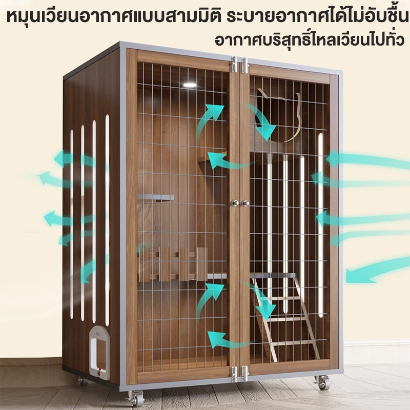 😺 สินค้าอยู่ในไทย พร้อมส่ง 🐱 กรงแมว กรงขังแมว มีแสงสว่าง Pet Cage วิลล่าแมวไม้ กรงเเมวอพาร์ทเมนต์แมวไม้เนื้อแข็ง บ้านแมว thumbnail 6