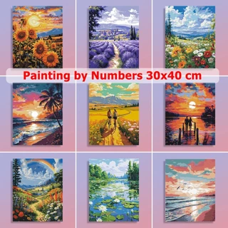 (พร้อมส่ง) ภาพระบายสีตามตัวเลข แบบขึงเฟรมไม้ ขนาด30x30cm, 30x40cm, 40x40cm งานศิลปะ DIY painting by numbers ภาพตกแต่ง
