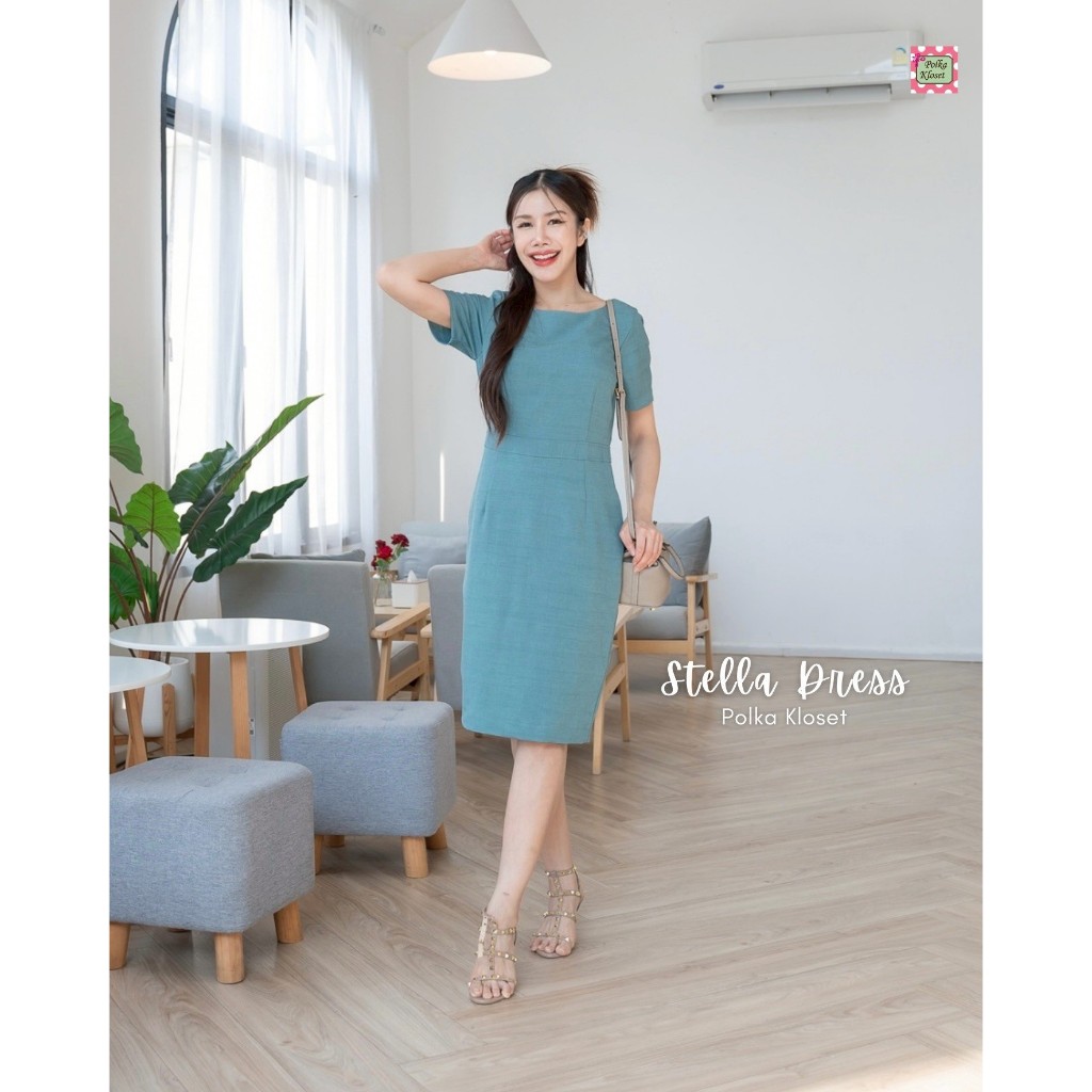 Stella Dress เดรสตัดต่อแถบเอว เก็บทรงสวยม๊ากกก  ผ้าญี่ปุ่นทอลายในตัว นิ่มสบาย ซับใน กระเป๋าข้าง ซิปหลัง สวยหรูเลอค่า ราคา ถูกที่สุด ดีลบีเคเค แกลเลอรีภาพที่ 4