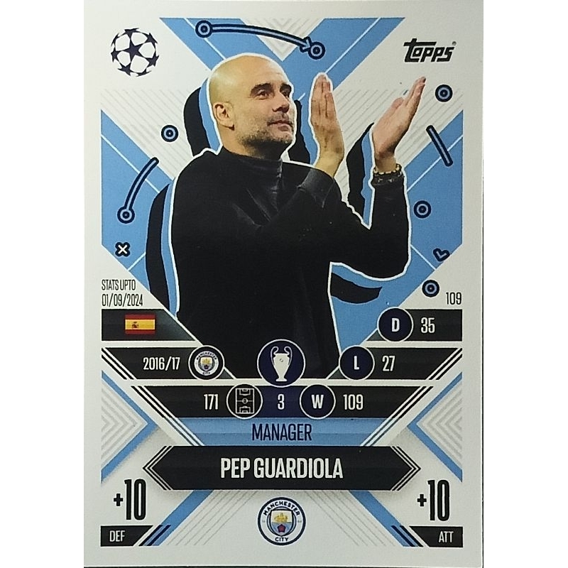 Topps Match Attax CL Extra 24/25 No. 109 Pep Guardiola Manager Manchester city