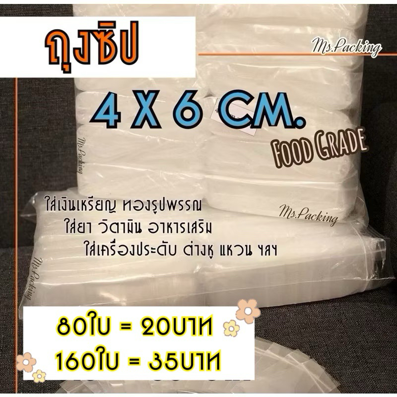 ถุงซิปเนื้อPE 4x6 cm. (พร้อมส่งจากกทม.)