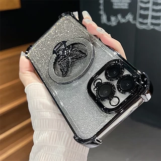 เคสโทรศัพท์ ผีเสื้อส่องแสง เคส พร้อมขาตั้งแม่เหล็ก For iphone 16 15 14 11 13 12 7 8 plus Pro max Pro XR XS เคสไอโฟนสวยๆ
