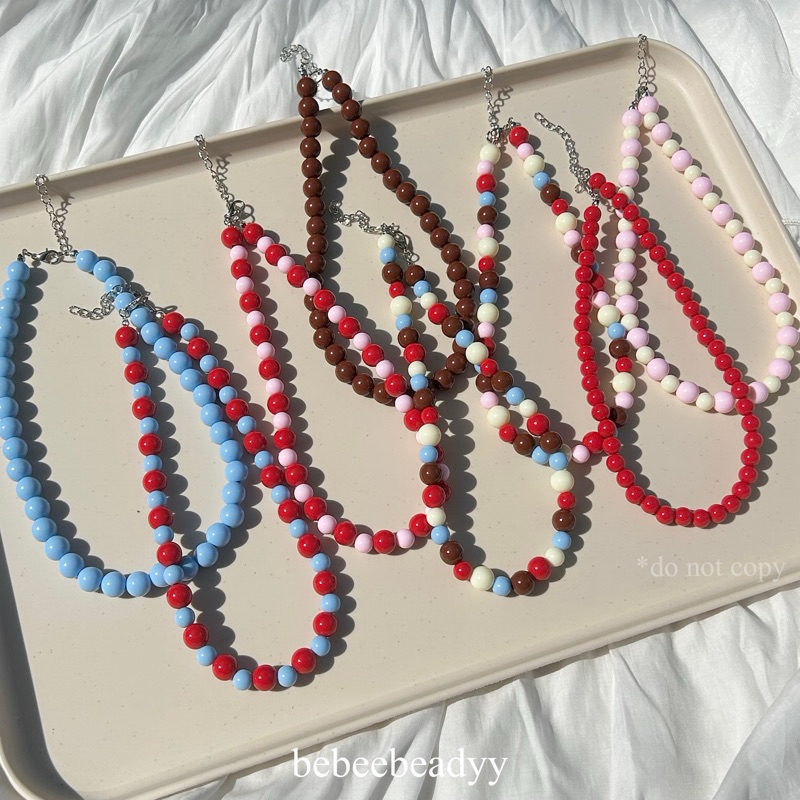 (พร้อมส่ง) สร้อยคอลูกปัดอะคลีริคเม็ดกลม 🍒🍹💙 | สร้อยลูกปัดเม็ดใหญ่ สีสันสดใส (อะไหล่สแตนเลส)
