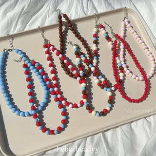 (พร้อมส่ง) สร้อยคอลูกปัดอะคลีริคเม็ดกลม 🍒🍹💙 | สร้อยลูกปัดเม็ดใหญ่ สีสันสดใส (อะไหล่สแตนเลส)