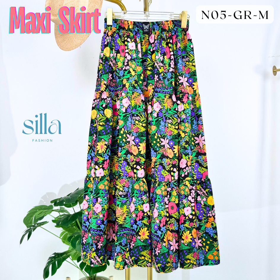 Silla กระโปรงยาว Maxi Skirt ระบาย 3 ชั้น มีกระเป๋าข้าง ผ้าไหมอิตาลี