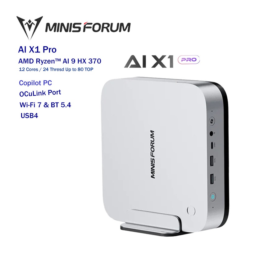 Minisforum AI X1 Pro AI chip Ryzen™ AI 9 HX 370 Next-Gen AI-Powered OCuLink Fingerprint safe