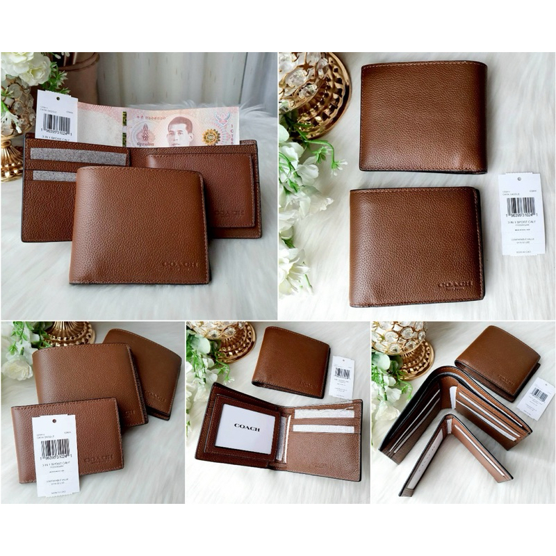 (จัดโปรกี้แถมกล่องให้ค่ะ)กระเป๋าสตางค์ ชาย  แบบหนา แบบมีไส้ COMPACT ID 3 in 1 WALLET IN SIGNATURE CW380 CR905 CR911