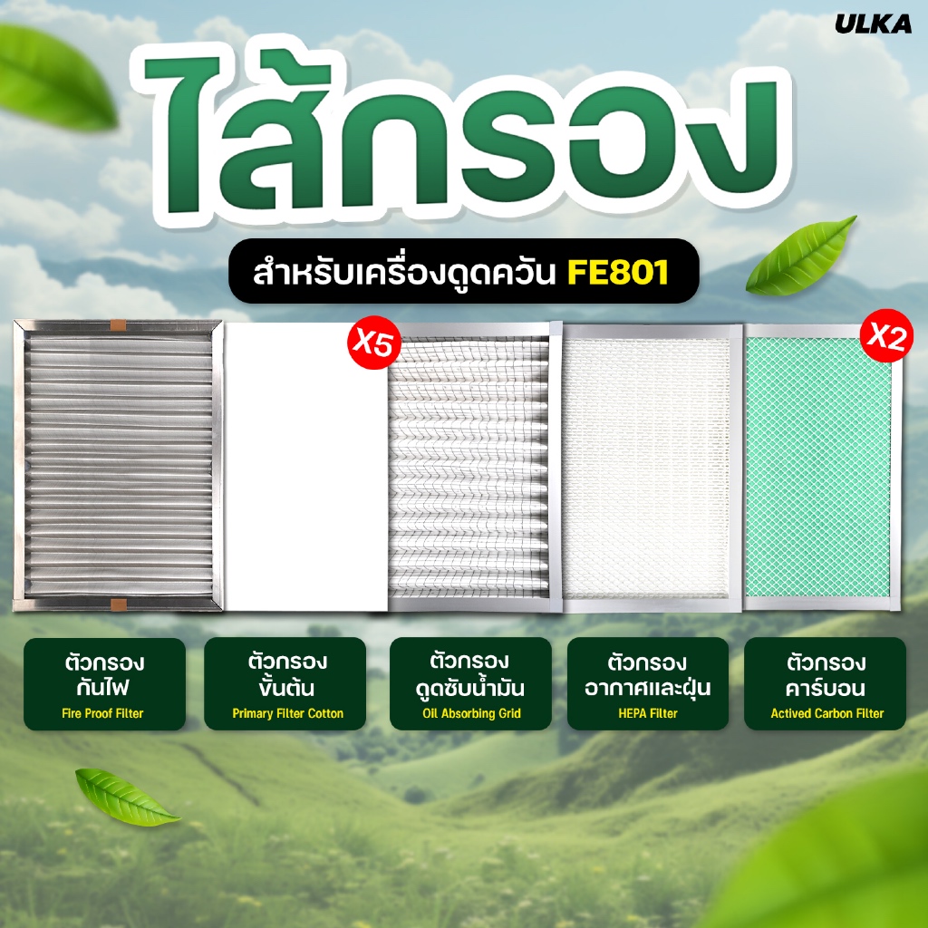 ไส้กรองเครื่องดูดควัน ULKA-FE801 FireProof FilterCotton FilterHEPA OilAbsorbing ActivatedCarbon
