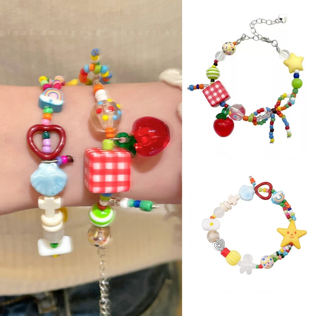 สร้อยข้อมือ เชือกลูกปัด จี้รูปดาว🌟 เชอร์รี่ หลากสี dopamine🌈 สีสันสดใส ส่งเร็ว