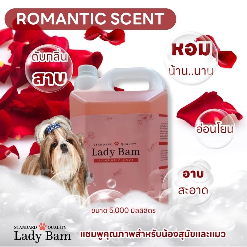แชมพูอาบน้ำสัตว์เลี้ยง กลิ่น โรเเมนติกเลิฟ กุหลาบ เลดี้เเบม ladybam เเชมพูสำหรับสุนัข เเมว หอมนาน บำรุงขน พรีเมียมเกรด