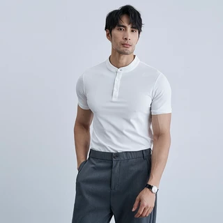 เสื้อโปโลคอเฮนรี่พอดีตัวสำหรับผู้ชาย เสื้อแขนสั้นสีทึบสไตล์แคชชวล ผ้าไม่ยับและยืดหยุ่นได้